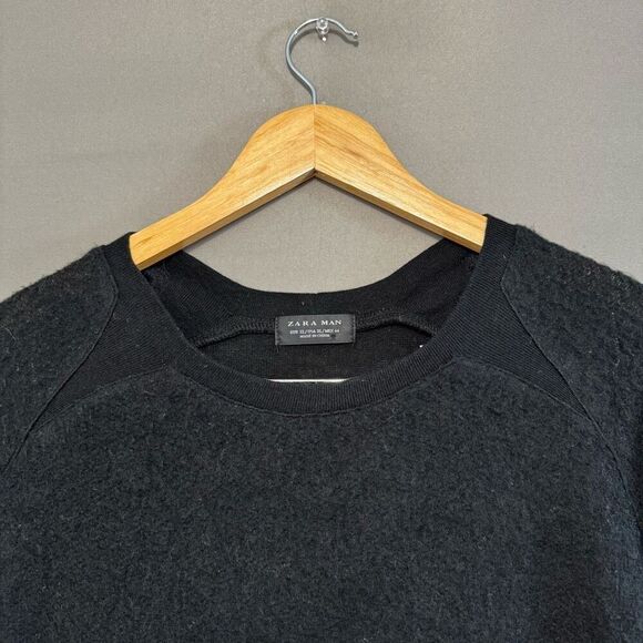 Zara Man Black Wool Blend Long Sleeve Lightweight Knit Size XL Baggy Fit - Picture 2 of 11